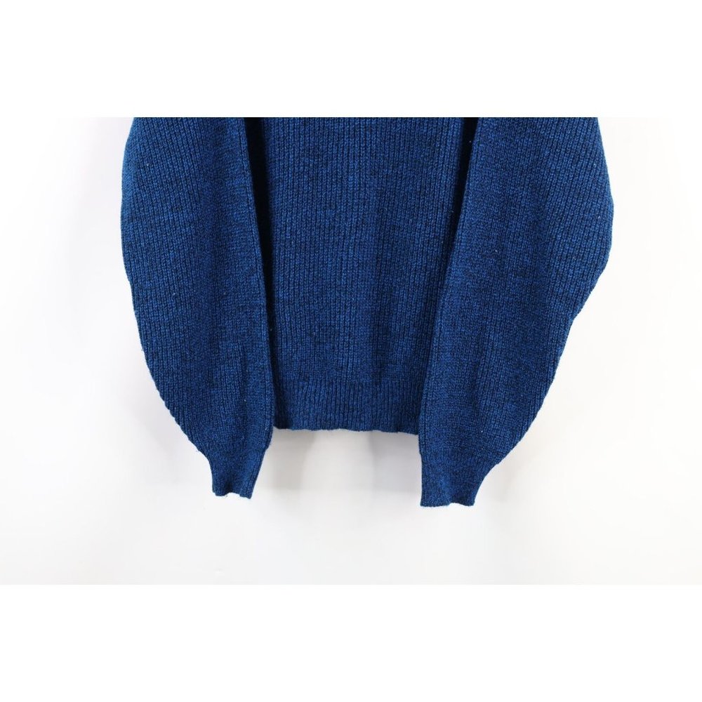 Vintage 70s Streetwear Mens Large Blank Ribbed Knit Crewneck Sweater Blue USA - Picture 3 of 7